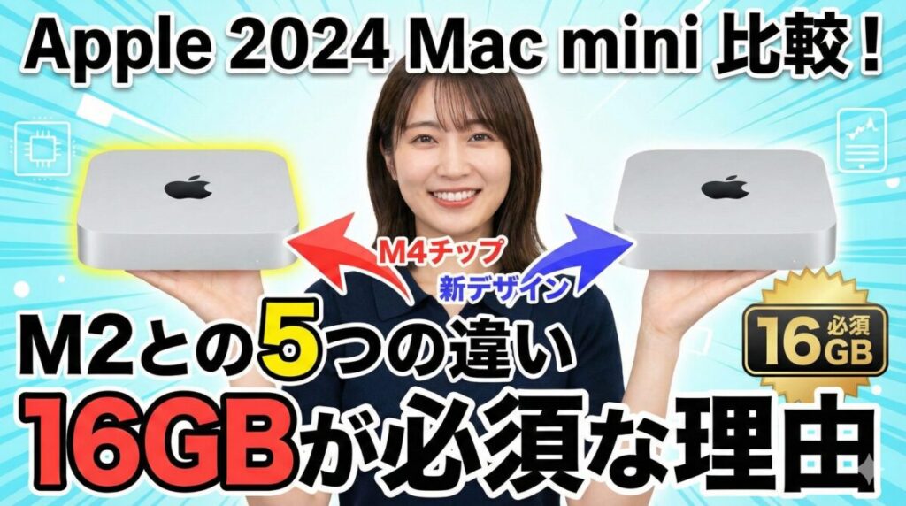 Apple 2024 Mac mini 比較！M2との5つの違いと16GBが必須な理由