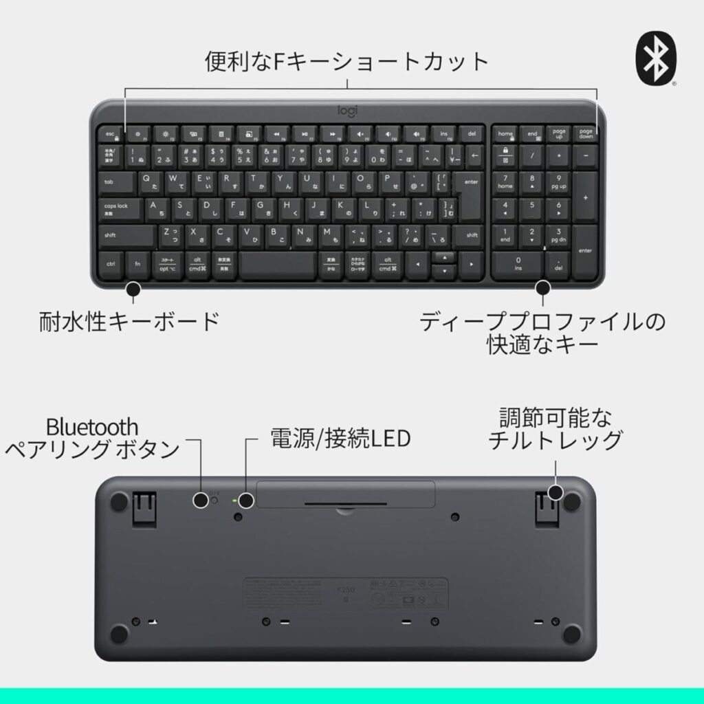 【Amazon.co.jp限定】 ロジクール Bluetooth ワイヤレスマウス キーボード セット MK250GRd テンキー コンパクト 日本語配列 耐水 無線 ワイヤレス MK250 Windows Mac Chrome グラファイト 国内正規品 ※Amazon.co.jp限定 壁紙ダウンロード付き