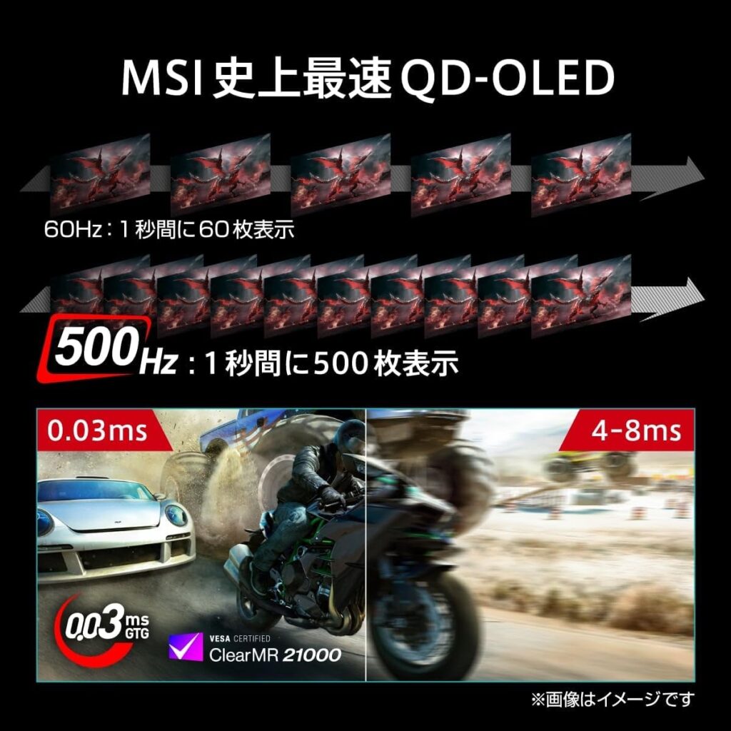 MSI QD-OLED ゲーミングモニター MPG 271QR QD-OLED X50 26.5インチ/WQHD/QD-OLED/500Hz/0.03ms（GTG）/HDMI2.1/DP2.1a/DisplayHDR True Black 500/縦横回転・高さ調整/ピボット/AI Care Sensor/AIビジョン/3年保証