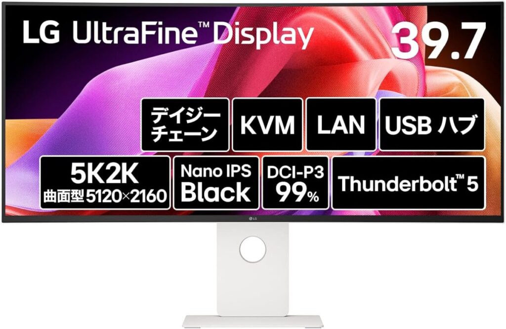 LG ウルトラワイドモニター LG UltraFine™ Display 40U990A-W 39.7インチ/5120×2160(2500R曲面型)/120Hz/Nano IPS Black/DCI-P3 99%/DisplayHDR 600/Thunderbolt 5 (In/Out)対応モデル/PD 最大96W給電/HDMI×2/DisplayPort