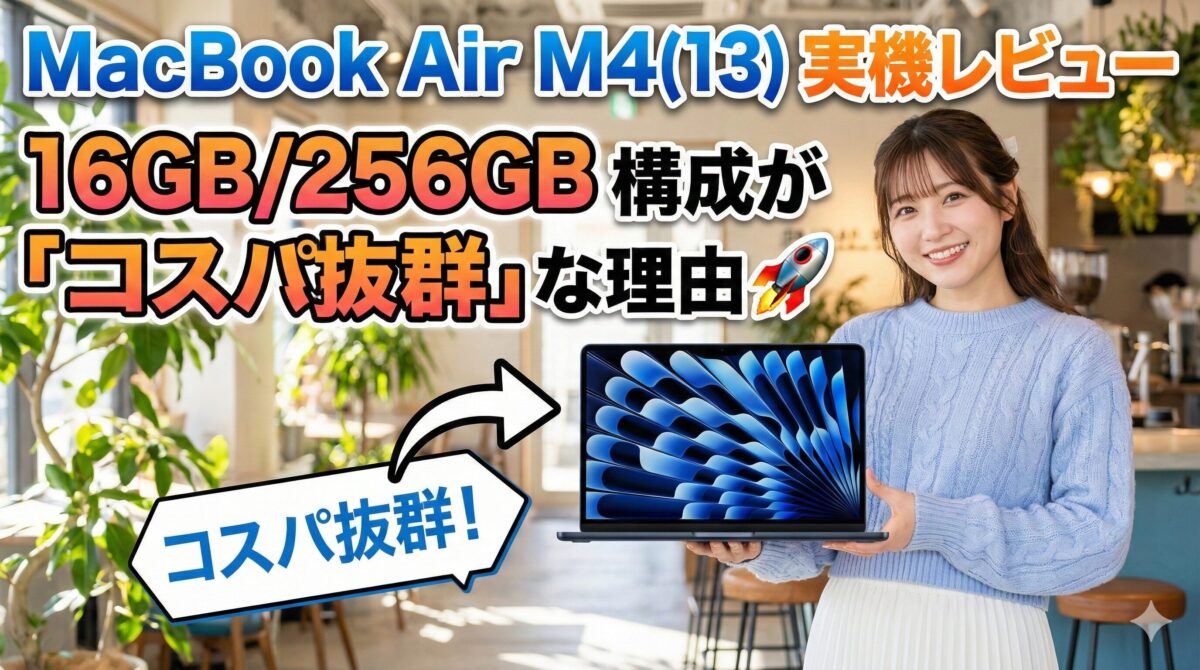 MacBook Air M4(13)実機レビュー：16GB/256GB構成が「コスパ抜群」な理由 🚀