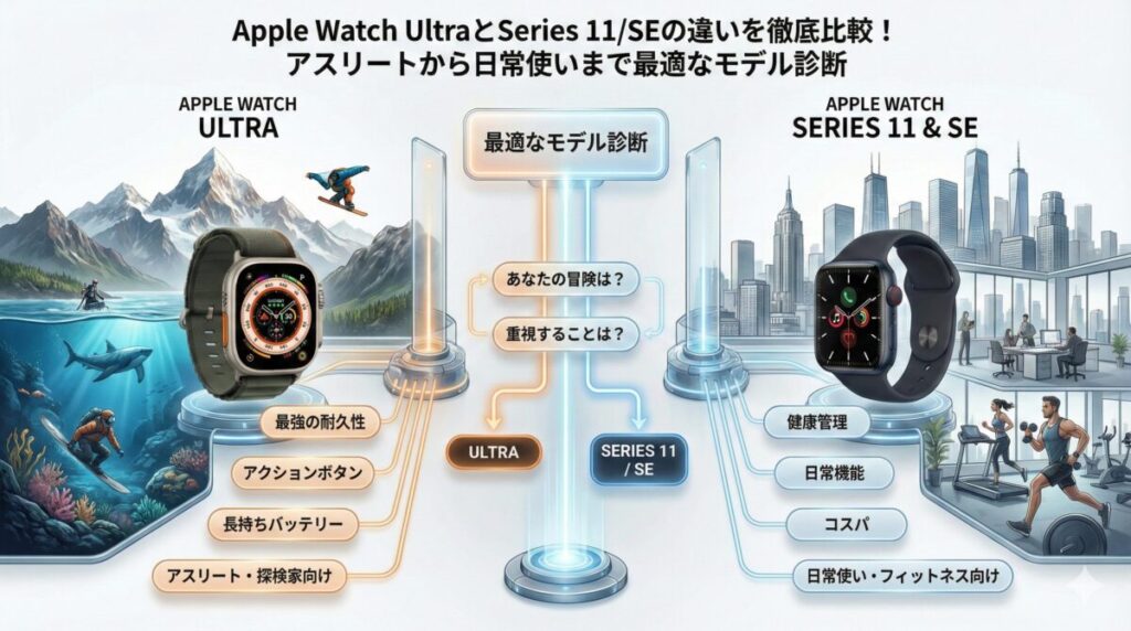 Apple Watch UltraとSeries 11/SEの違いを徹底比較！アスリートから日常使いまで最適なモデル診断
