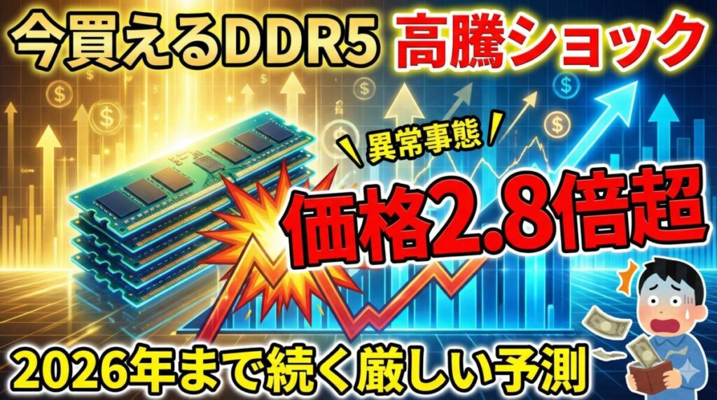 今買えるDDR5 高騰ショック：価格2.8倍超の異常事態と2026年まで続く厳しい予測