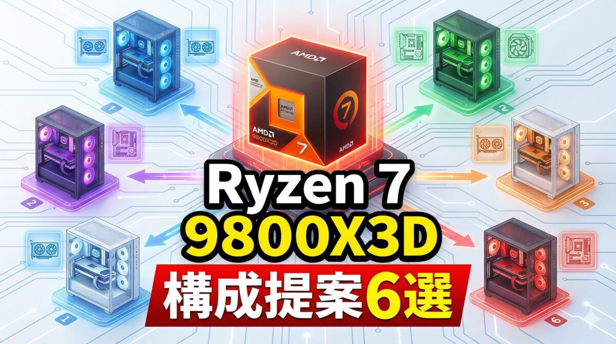 2025年12月21日 RYZEN 7 9800X3D 構成提案 6パターン マザーボード グラフィックボード メモリ 内蔵SSD 電源 PCケース