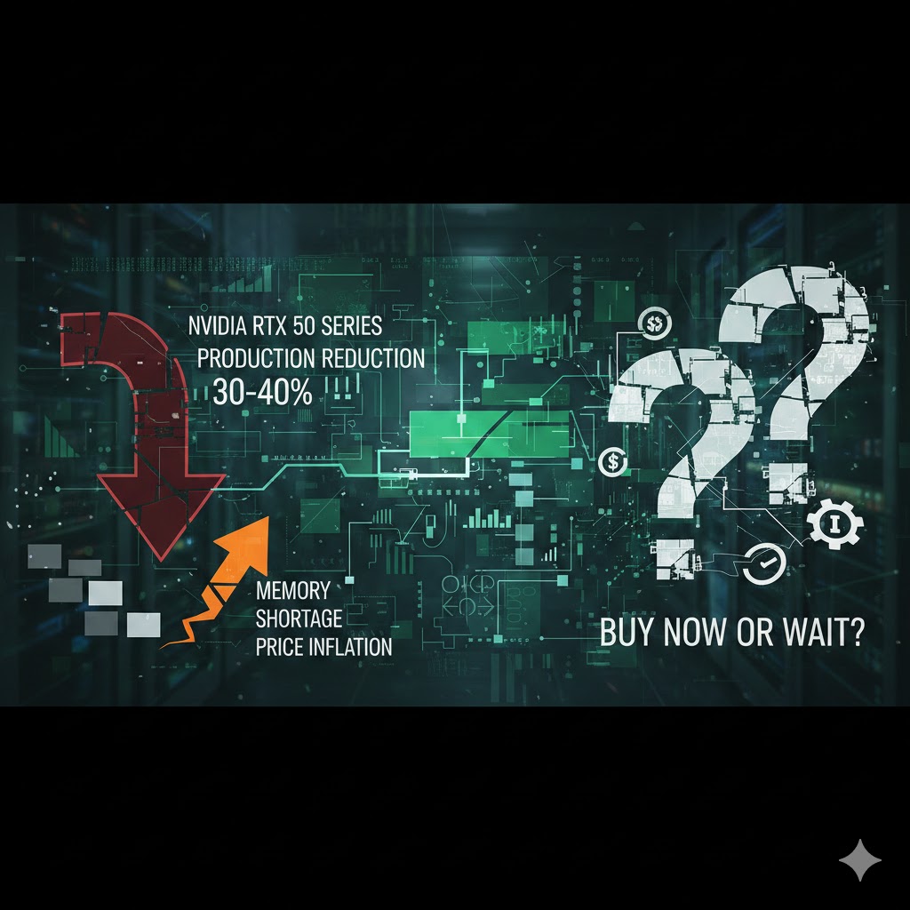 NVIDIA RTX 50シリーズ 生産削減 30-40% メモリ不足 価格高騰 今買うか待つか