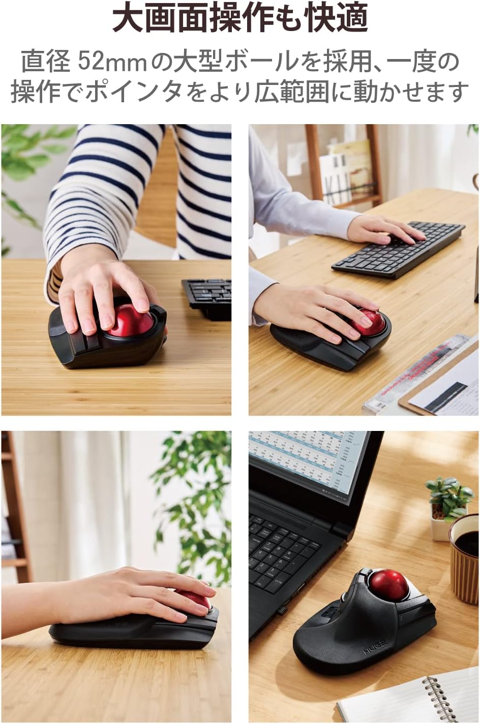 エレコム マウス ワイヤレス (レシーバー付属) トラックボール 大玉 8ボタン チルト機能 ブラック M-HT1DRXBK