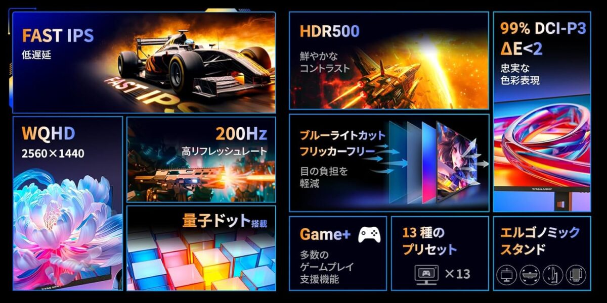 TITAN ARMY 27インチ 量子ドット HDR500相当 WQHD 200Hz ゲーミングモニター P2710R-QD